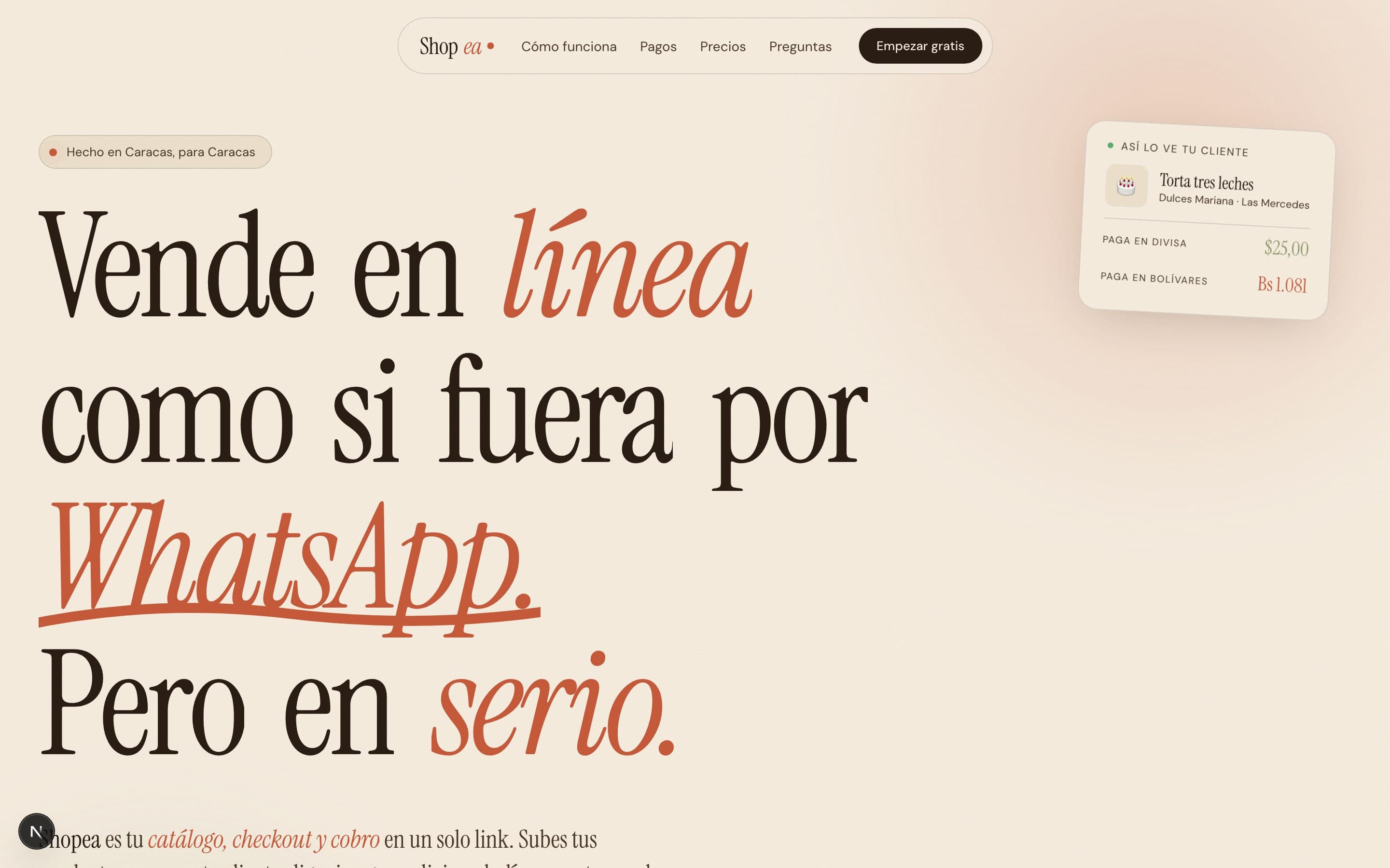 Landing de Shopea en desktop
